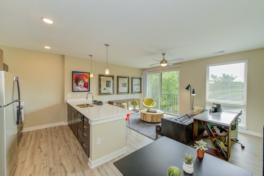 Open kitchen in a Carmel apartment.